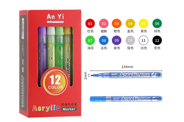 Pack 12 marcadores acrilicos colores surtidos